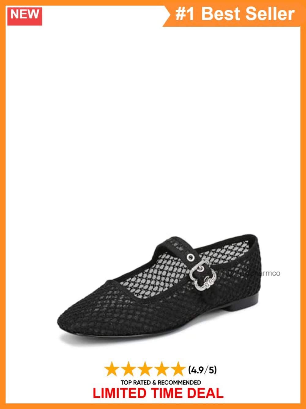 Mesh Flats Square Toe Buckle Mary Jane Lightweight Casual